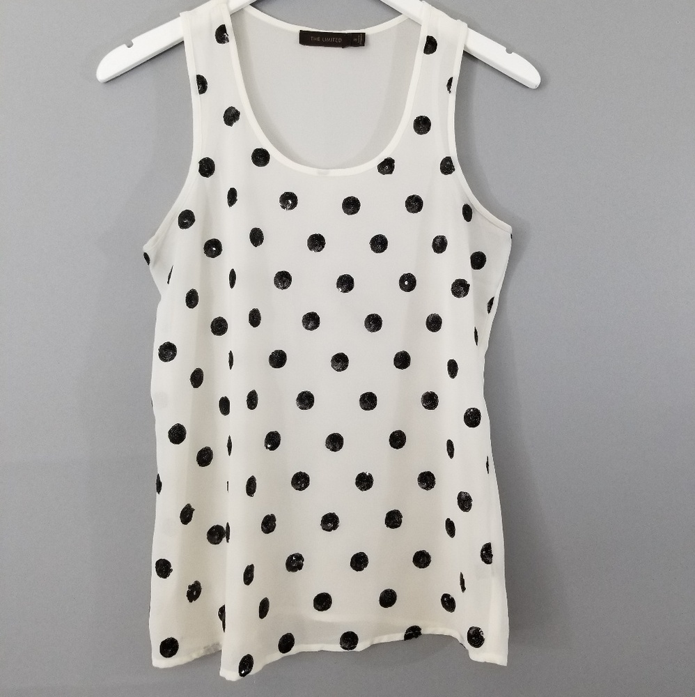 The Limited Ivory Black Sequin Polka Dot Top XS